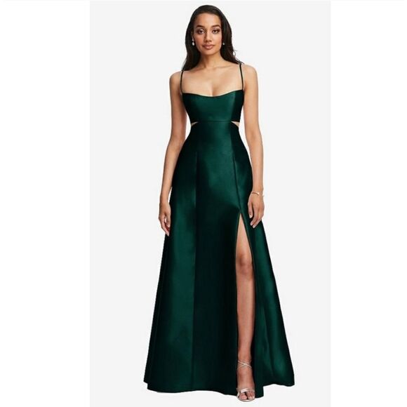 Alfred Sung: Cutout Satin Gown (NWT) Size 14 R Blue New - Picture 1 of 12